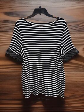White Stag Black & White Striped Boat Neck Short Sleeve Top-XXL-EC